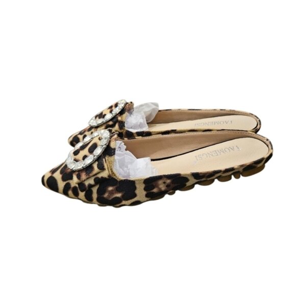Taomengsi | Leopard Print Rhinestone Slip On Flats | Size 6 - Picture 11 of 12